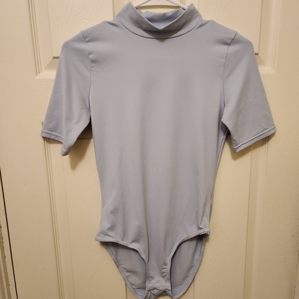 NWOT BLACKMILK MATTE PERIWINKLEHIGH NECK SHORT SLEEVE BODYSUIT -LIMITED EDITION